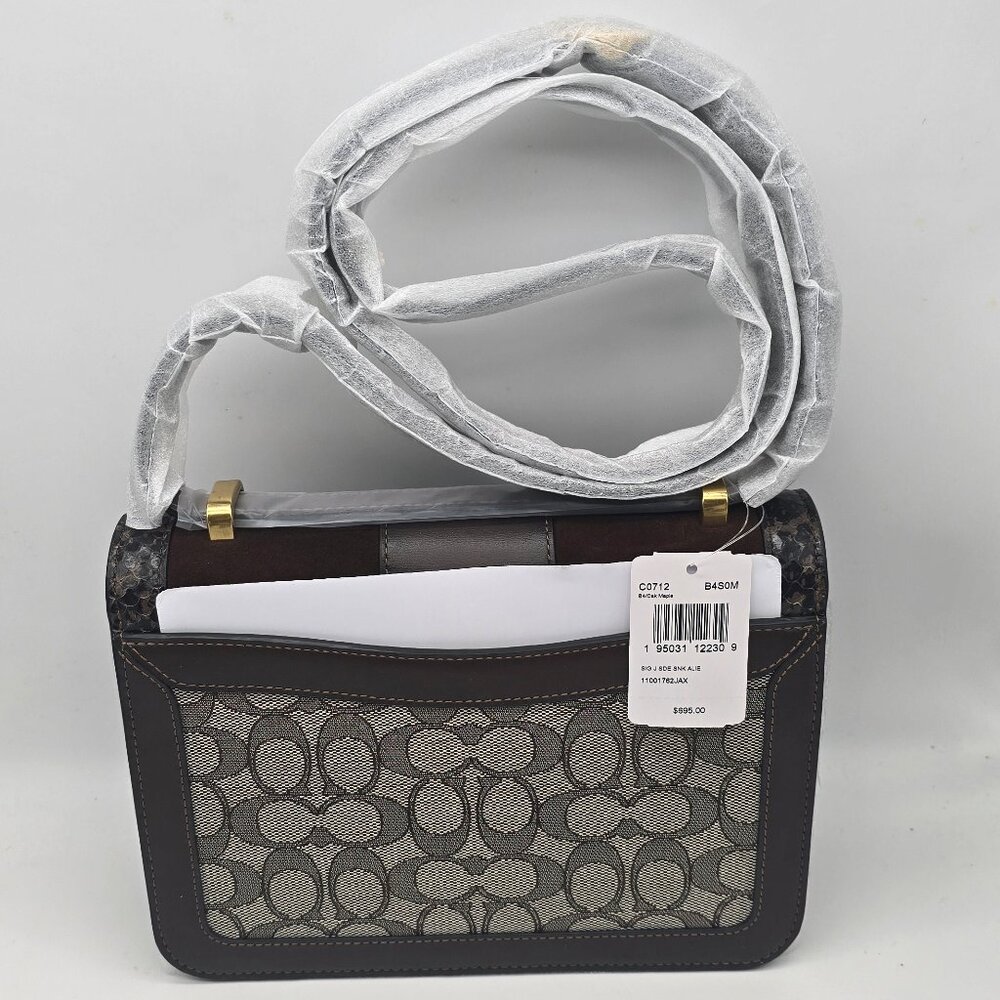 Coach Alie Shoulder Bag Signature Jacquard with Snakeskin Detail C0712 Oak Maple - Picture 2 of 9